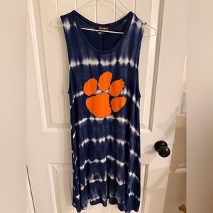 Gameday Couture Clemson Blue and White Tie-Dye Dress with Orange Paw Medium
